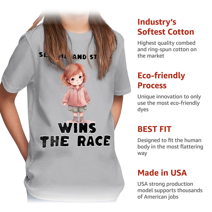 Serene and Steady Kids' Classic Fit T-Shirt - Cute Girl Graphic T-Shirt - Word Design Classic Fit Tee