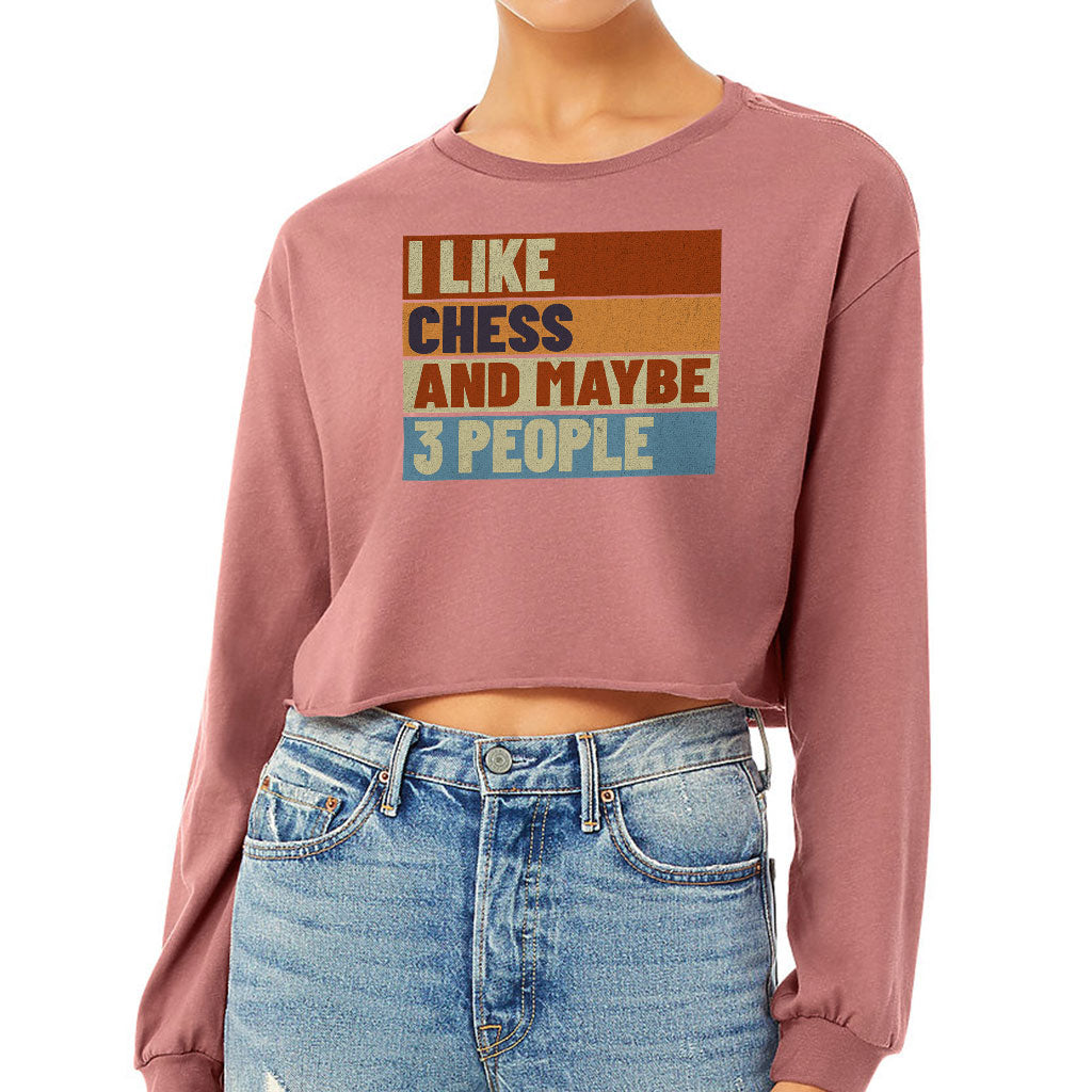 I Like Chess Cropped Long Sleeve T-Shirt - Colorful Women's T-Shirt - Art Long Sleeve Tee