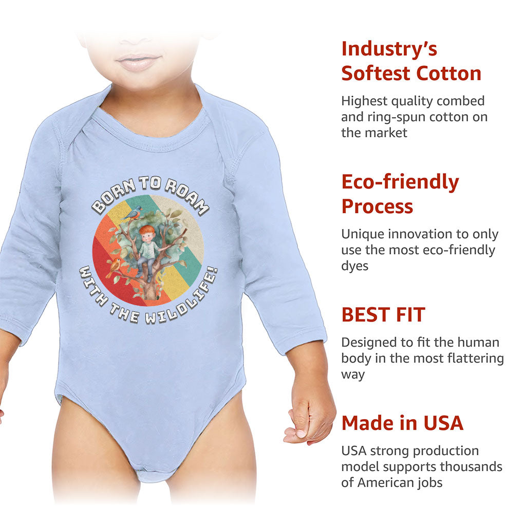 Born to Roam Baby Long Sleeve Onesie - Birds Baby Long Sleeve Bodysuit - Colorful Baby One-Piece