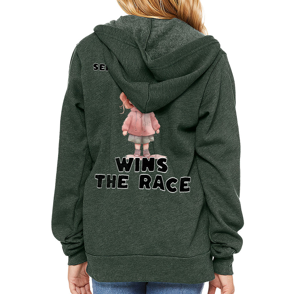 Serene and Steady Kids' Full-Zip Hoodie - Cute Girl Graphic Hooded Sweatshirt - Word Design Kids' Hoodie