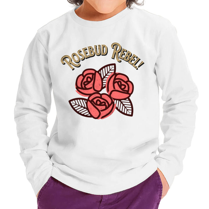 Rosebud Rebel Toddler Long Sleeve T-Shirt - Cute Kids' T-Shirt - Flower Themed Long Sleeve Tee