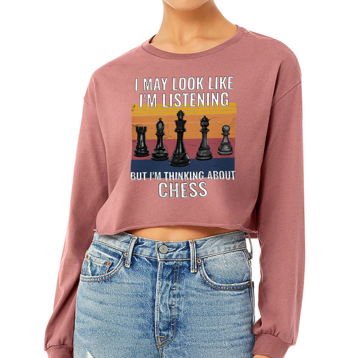 Chess Cropped Long Sleeve T-Shirt - Bright Women's T-Shirt - Colorful Long Sleeve Tee