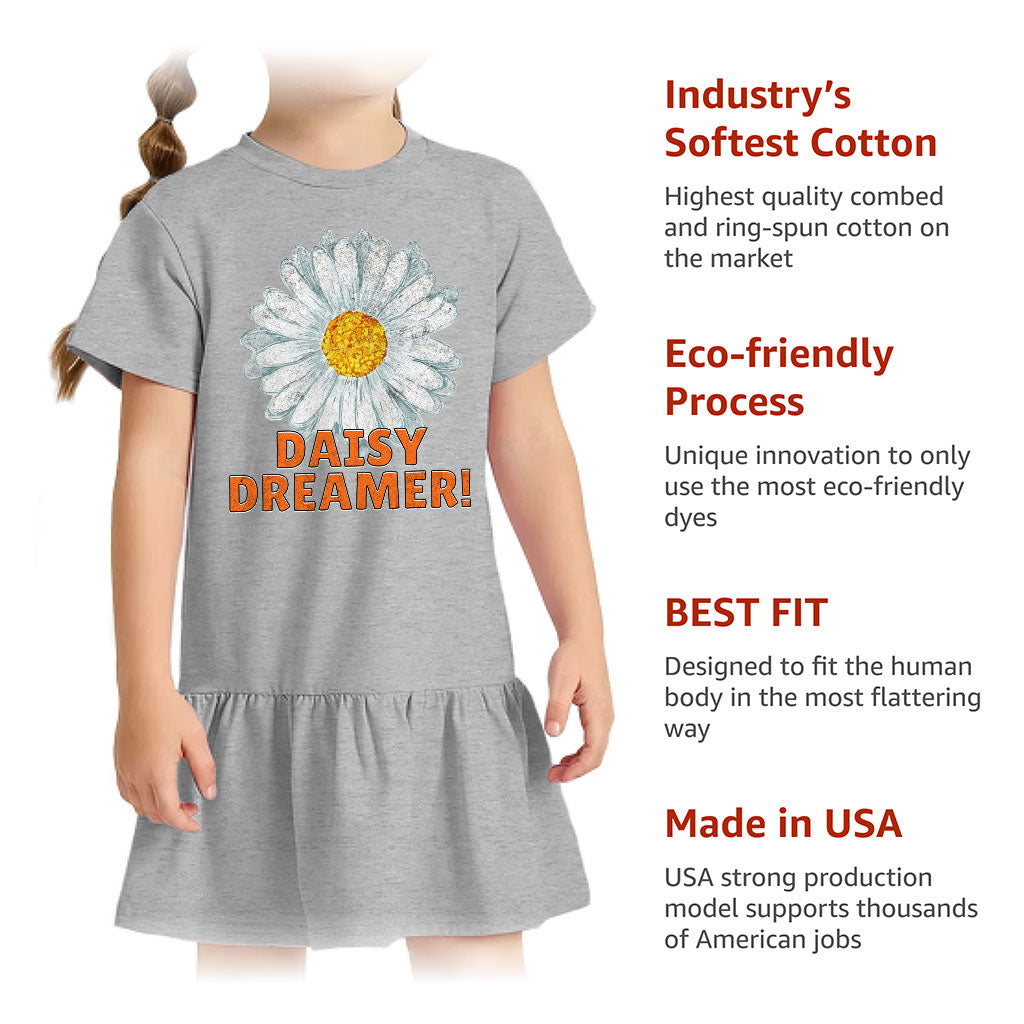 Daisy Dreamer Toddler Rib Dress - Minimalistic Girls' Dress - Printed Toddler Dress