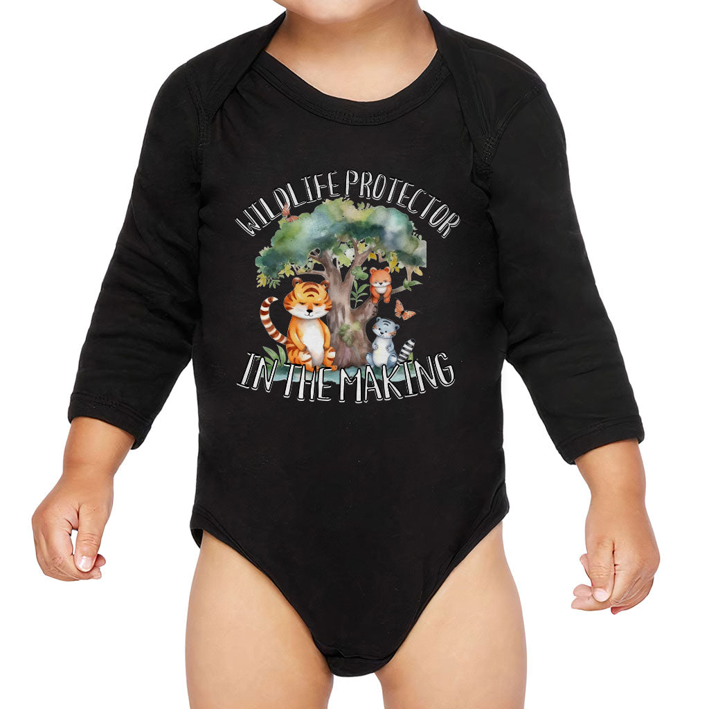 Wildlife Protector Baby Long Sleeve Onesie - Animals Baby Long Sleeve Bodysuit - Themed Baby One-Piece