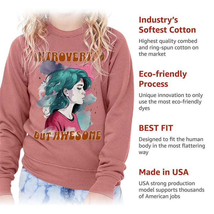 Introverted but Awesome Kids' Raglan Sweatshirt - Watercolor Sponge Fleece Sweatshirt - Graphic Sweatshirt