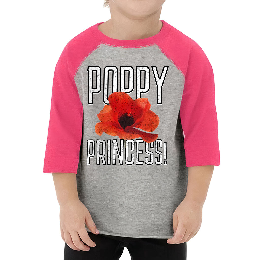 Poppy Princess Toddler Baseball T-Shirt - Cute 3/4 Sleeve T-Shirt - Themed Kids' Baseball Tee