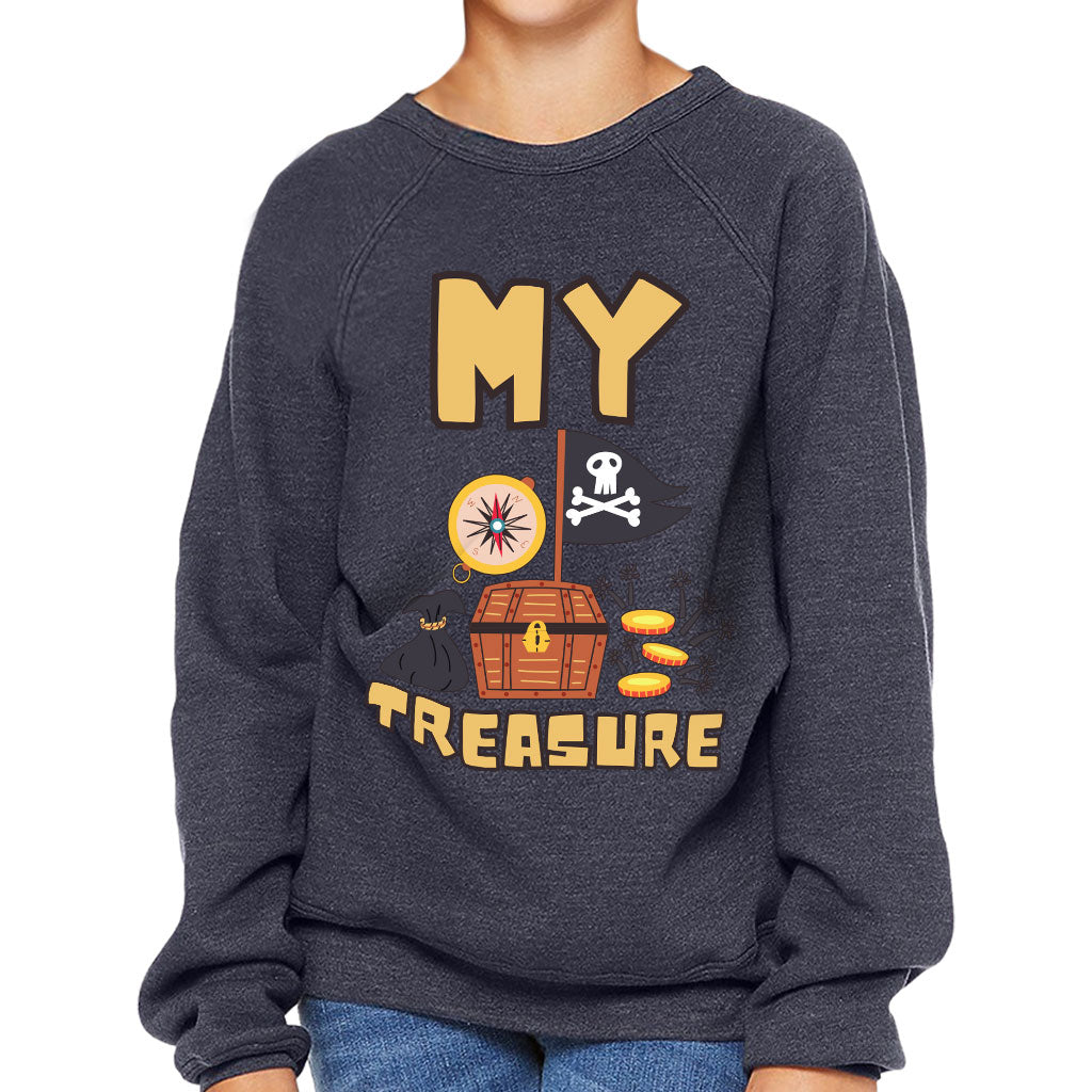 My Treasure Kids' Raglan Sweatshirt - Pirate Design Sponge Fleece Sweatshirt - Colorful Sweatshirt