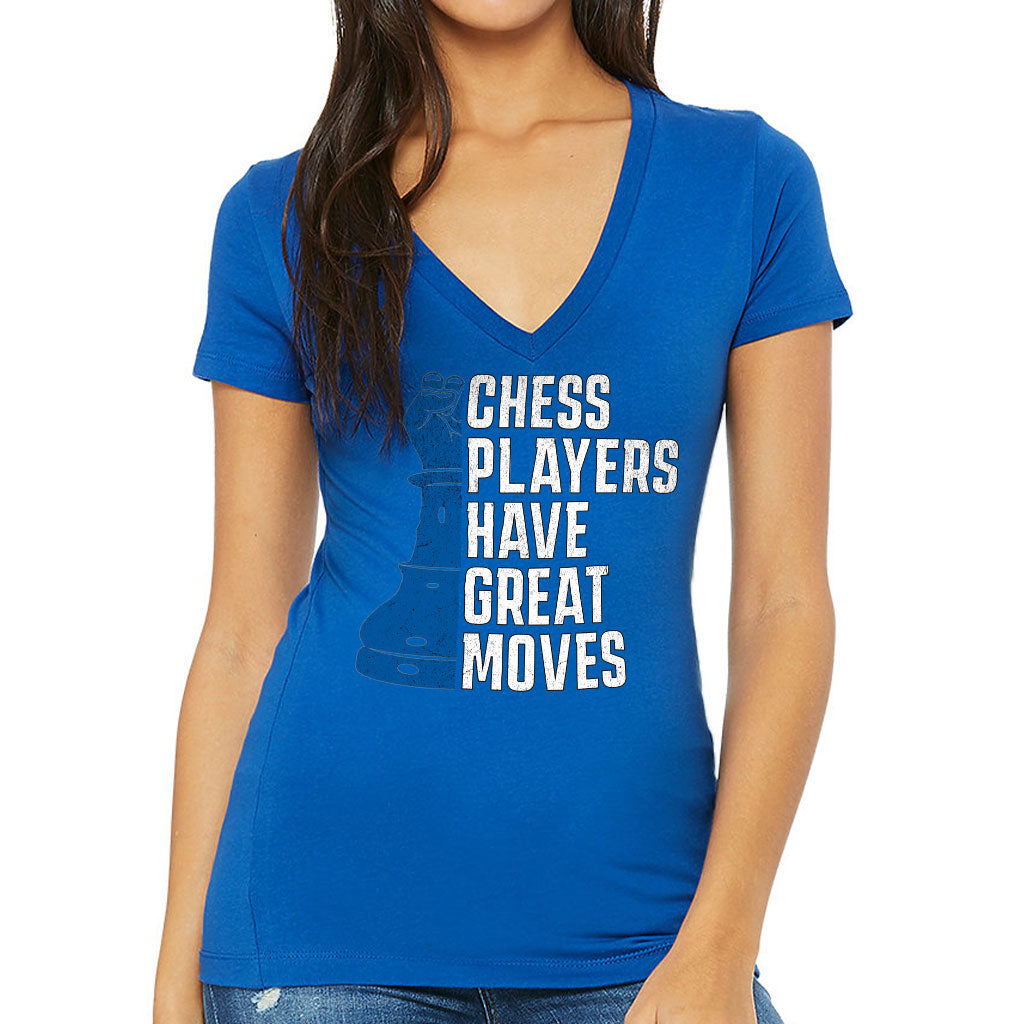 Chess Players Women's V-Neck T-Shirt - Cool Design V-Neck Tee - Word Design T-Shirt
