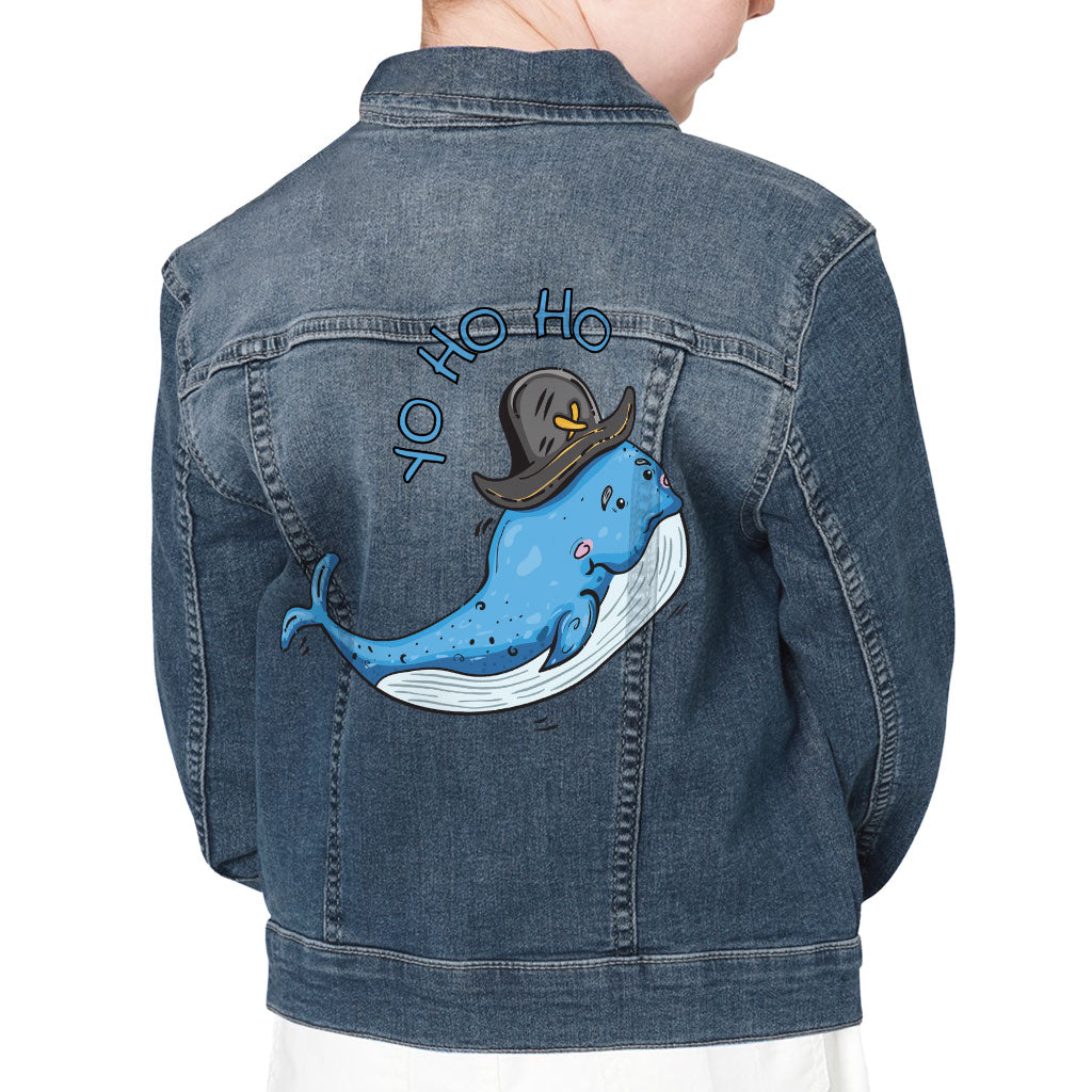 Whale Print Kids' Denim Jacket - Yo Ho Ho Jean Jacket - Graphic Denim Jacket for Kids