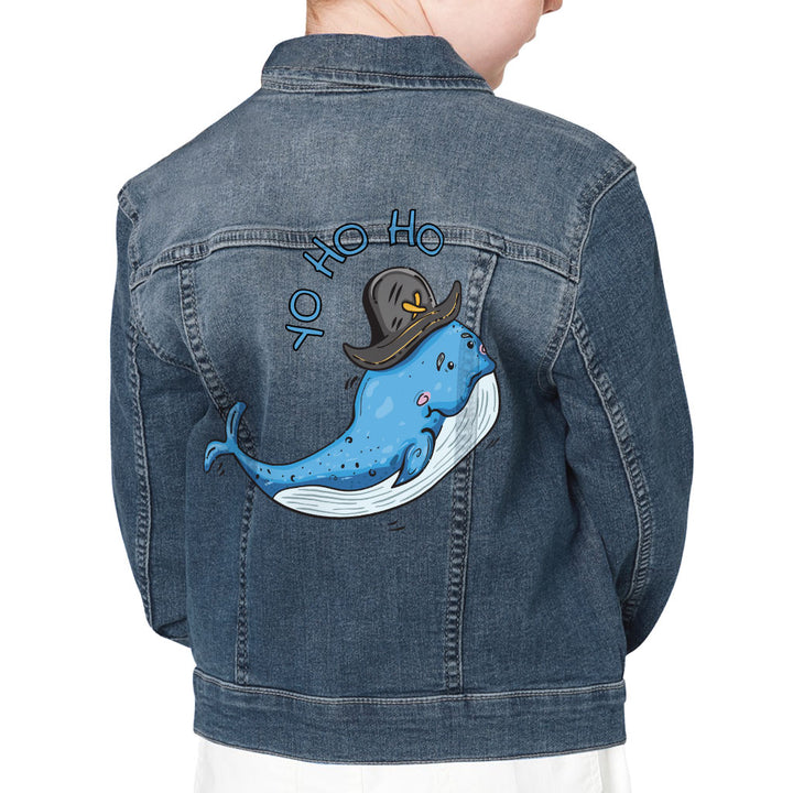 Whale Print Kids' Denim Jacket - Yo Ho Ho Jean Jacket - Graphic Denim Jacket for Kids