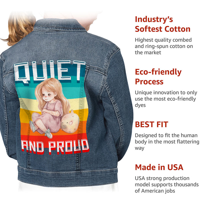 Quiet and Proud Kids' Denim Jacket - Cute Girl Jean Jacket - Printed Denim Jacket for Kids