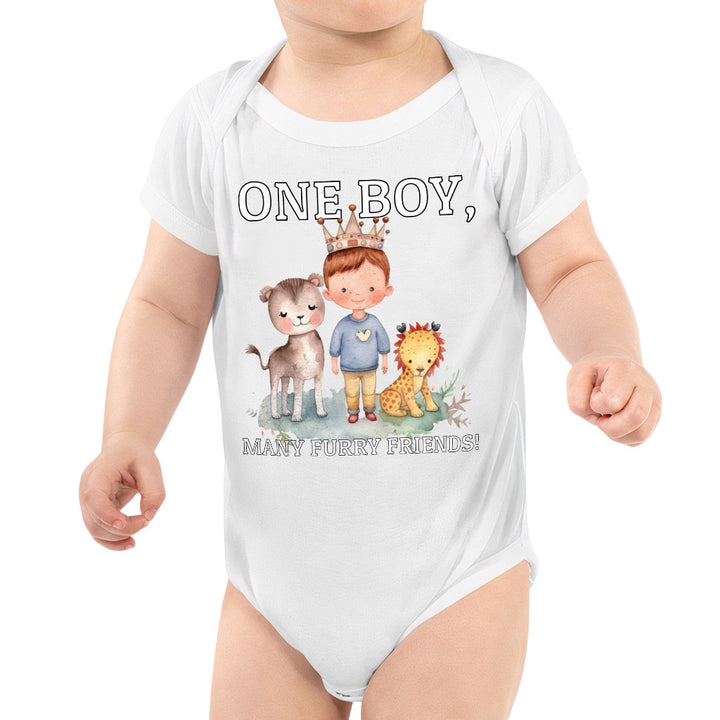 Many Furry Friends Baby Jersey Onesie - Animal Lover Baby Bodysuit - Graphic Baby One-Piece