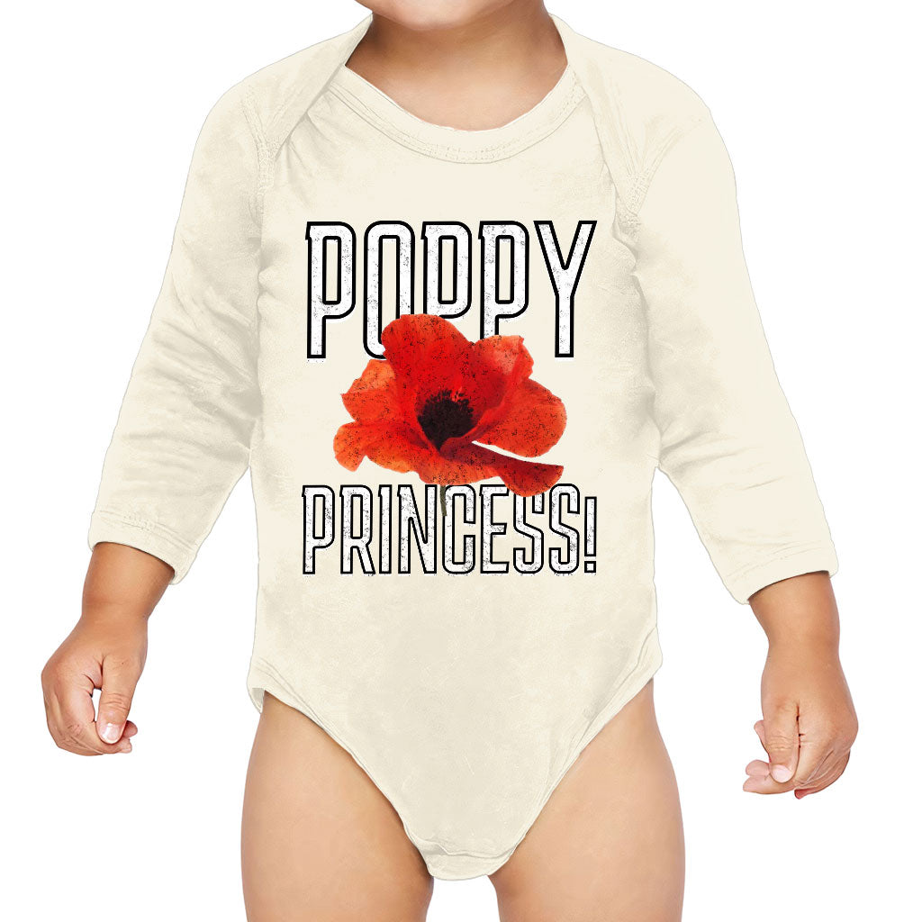 Poppy Princess Baby Long Sleeve Onesie - Cute Baby Long Sleeve Bodysuit - Themed Baby One-Piece