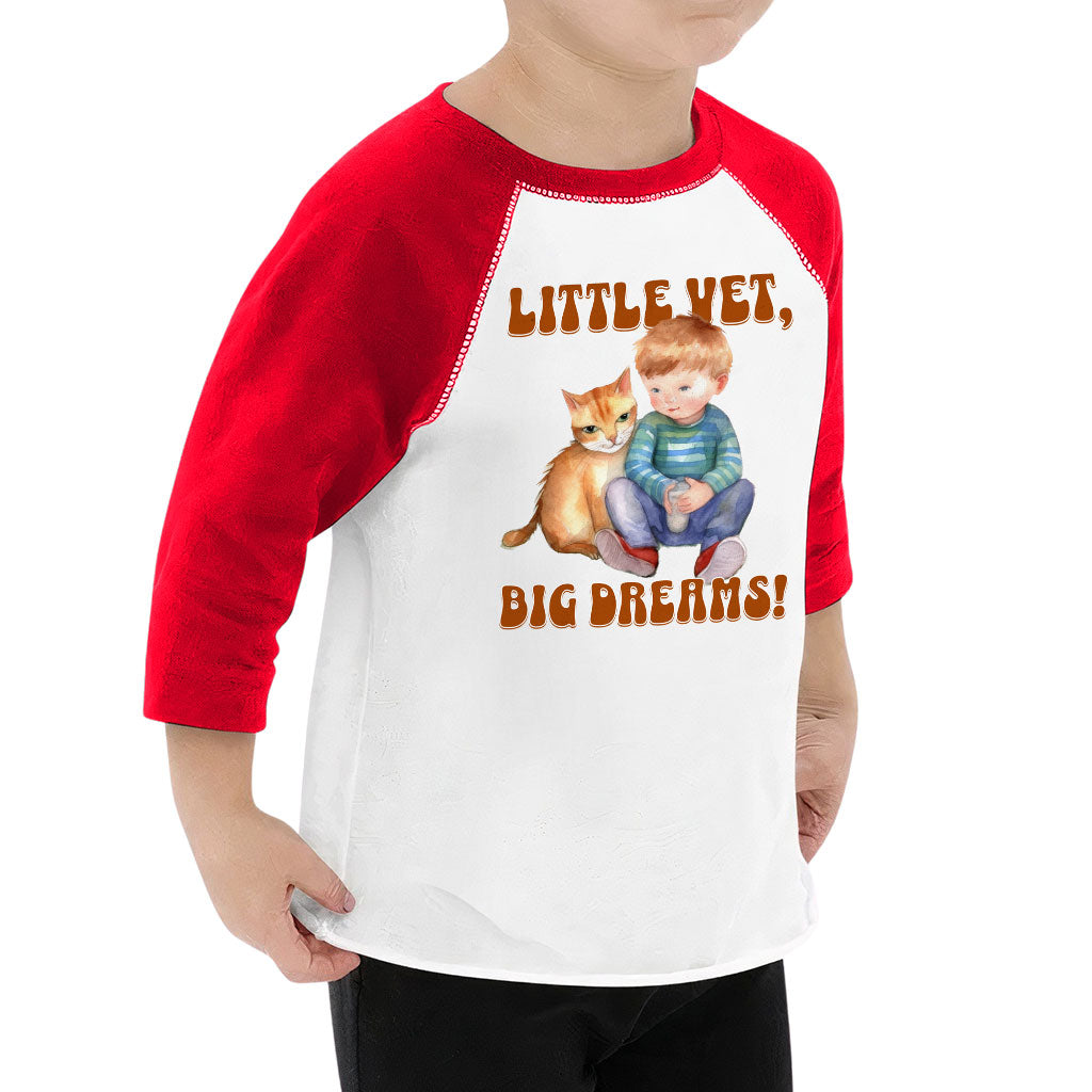 Little Vet Big Dream Toddler Baseball T-Shirt - Cat 3/4 Sleeve T-Shirt - Animal Lover Kids' Baseball Tee