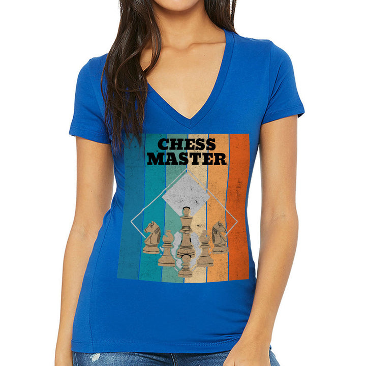 Chess Master Women's V-Neck T-Shirt - Board Game V-Neck Tee - Art T-Shirt