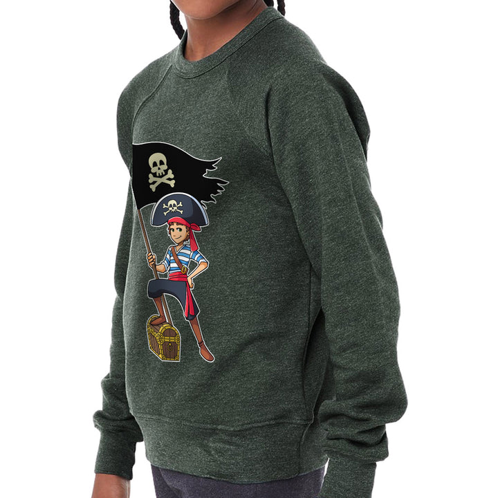 Cool Pirate Kids' Raglan Sweatshirt - Sea Themed Sponge Fleece Sweatshirt - Cartoon Sweatshirt