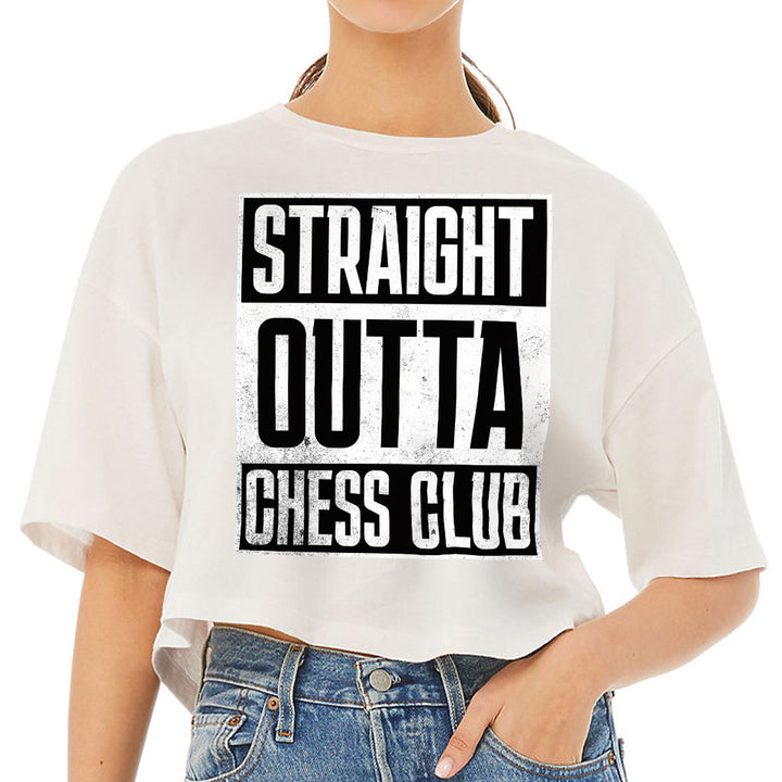 Word Art Women's Crop Tee Shirt - Chess Club Cropped T-Shirt - Unique Crop Top