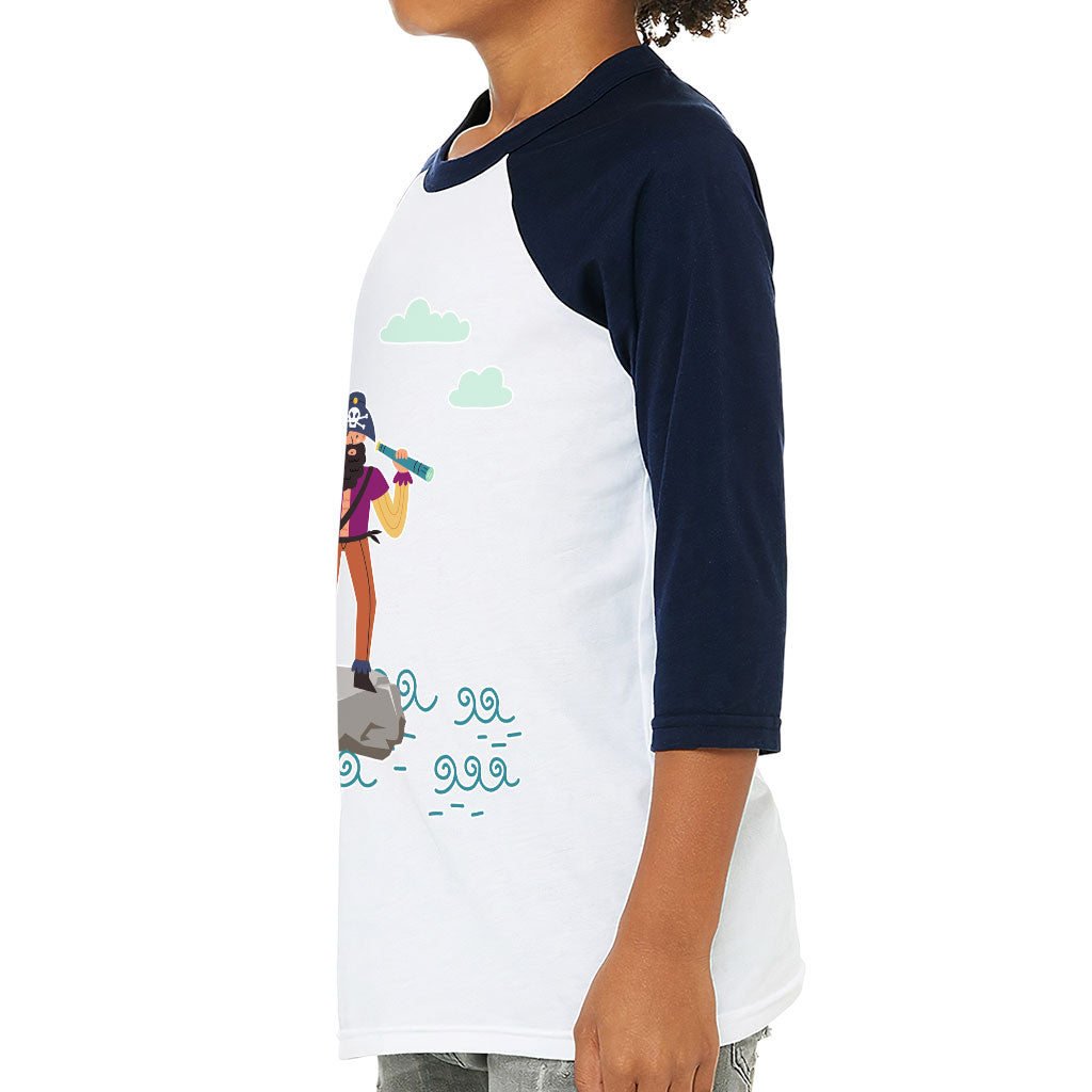 Cute Pirate Kids' Baseball T-Shirt - Flag 3/4 Sleeve T-Shirt - Graphic Baseball Tee