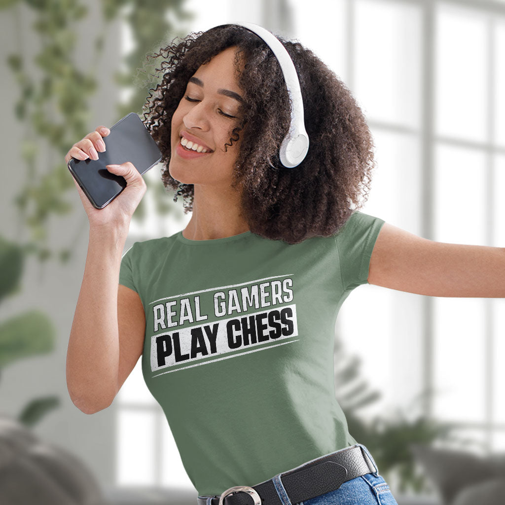 Real Gamers Women's T-Shirt - Word Graphic T-Shirt - Graphic Relaxed Tee