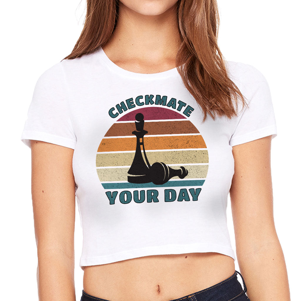 Checkmate Your Day Women's Cropped T-Shirt - Colorful Crop Top - Printed Cropped Tee