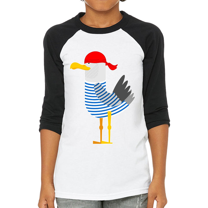 Bird Pirate Kids' Baseball T-Shirt - Cool 3/4 Sleeve T-Shirt - Printed Baseball Tee