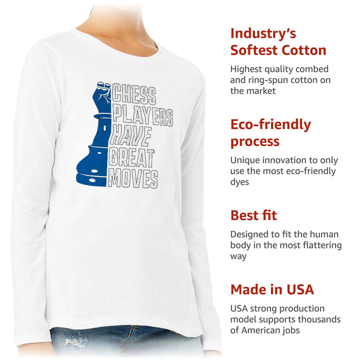 Chess Players Women's Long Sleeve T-Shirt - Cool Design Long Sleeve Tee - Word Design T-Shirt
