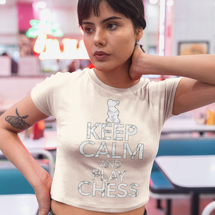 Keep Calm and Play Chess Women's Crop Tee Shirt - Cool Saying Cropped T-Shirt - Graphic Crop Top