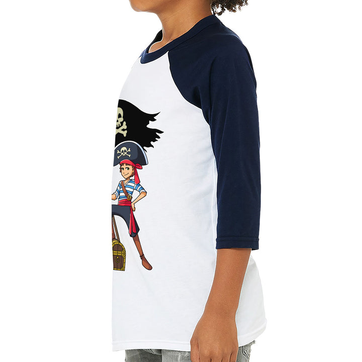 Cool Pirate Kids' Baseball T-Shirt - Sea Themed 3/4 Sleeve T-Shirt - Cartoon Baseball Tee