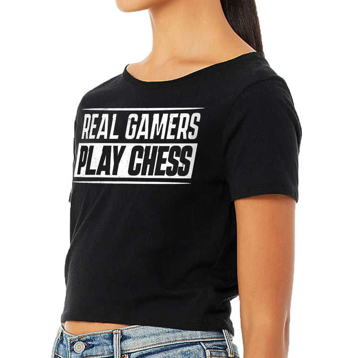 Real Gamers Women's Cropped T-Shirt - Word Graphic Crop Top - Graphic Cropped Tee