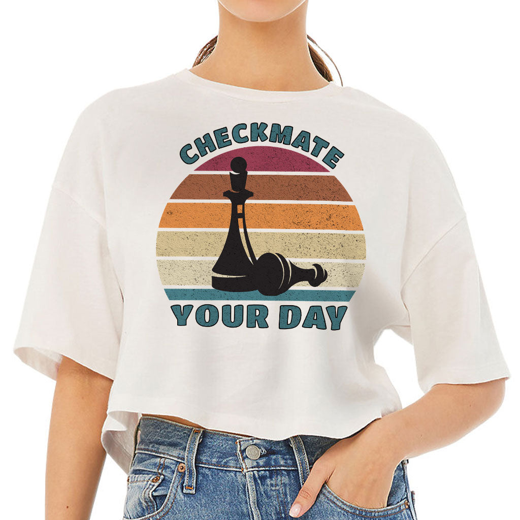 Checkmate Your Day Women's Crop Tee Shirt - Colorful Cropped T-Shirt - Printed Crop Top