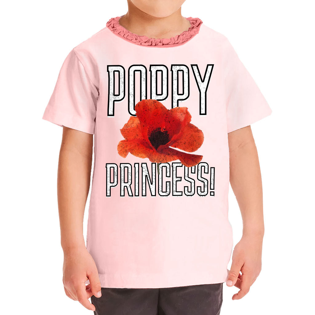 Poppy Princess Girls' Ruffle Neck T-Shirt - Cute Toddler T-Shirt - Themed Ruffle Neck Tee