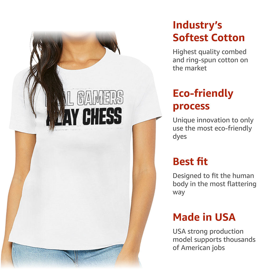 Real Gamers Women's T-Shirt - Word Graphic T-Shirt - Graphic Relaxed Tee