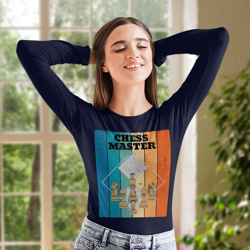 Chess Master Women's Long Sleeve T-Shirt - Board Game Long Sleeve Tee - Art T-Shirt