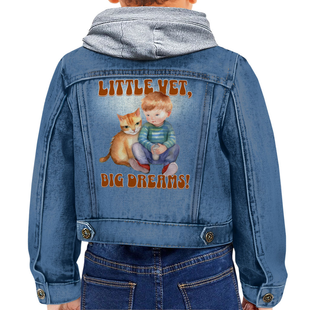 Little Vet Big Dream Toddler Hooded Denim Jacket - Cat Jean Jacket - Animal Lover Denim Jacket for Kids