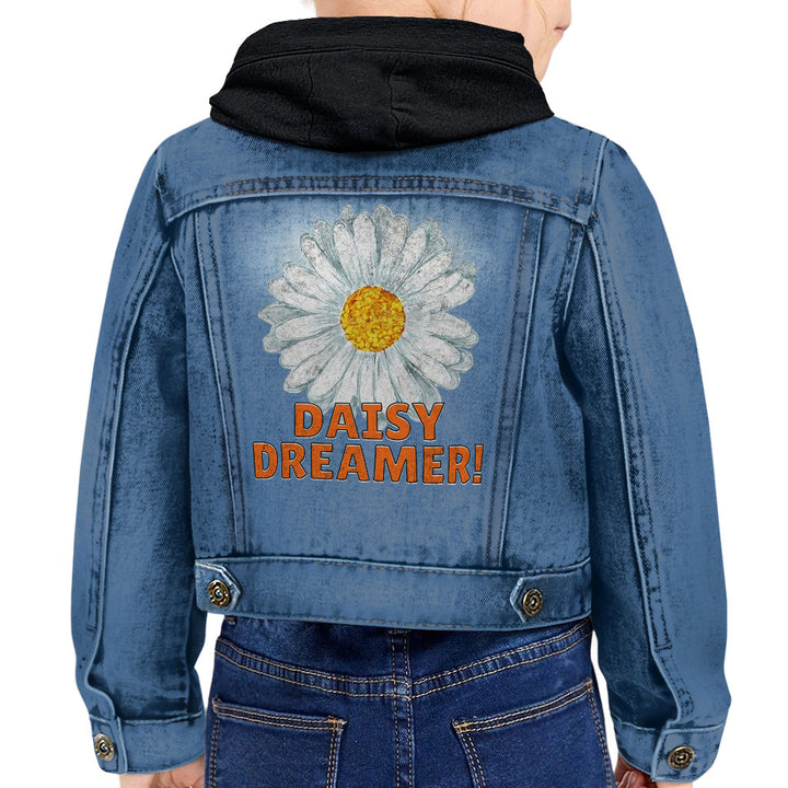Daisy Dreamer Toddler Hooded Denim Jacket - Minimalistic Jean Jacket - Printed Denim Jacket for Kids