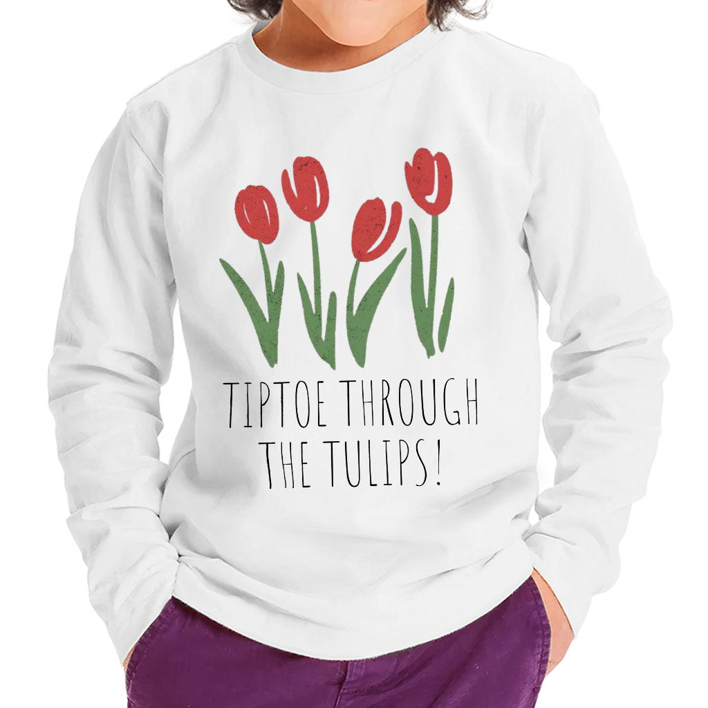Tiptoe Through the Tulips Toddler Long Sleeve T-Shirt - Graphic Kids' T-Shirt - Colorful Long Sleeve Tee