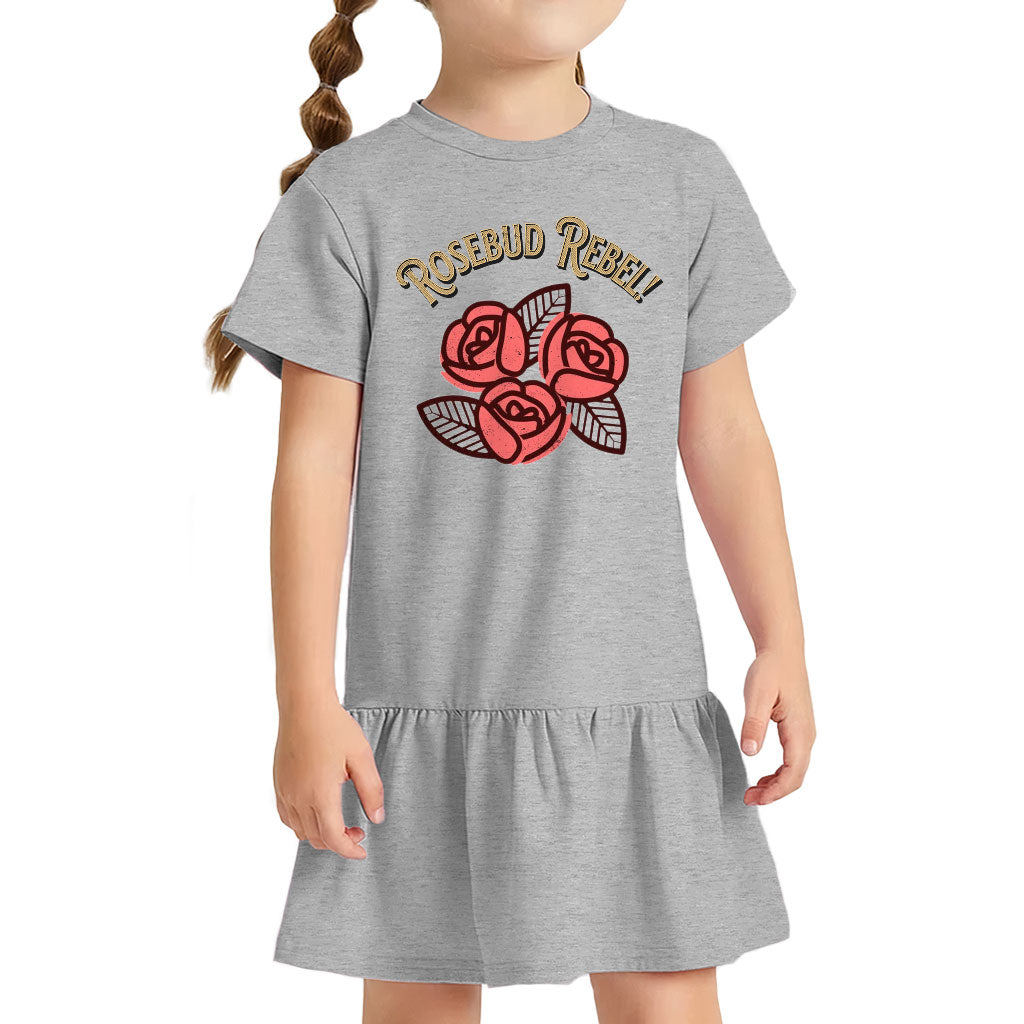 Rosebud Rebel Toddler Rib Dress - Cute Girls' Dress - Flower Themed Toddler Dress