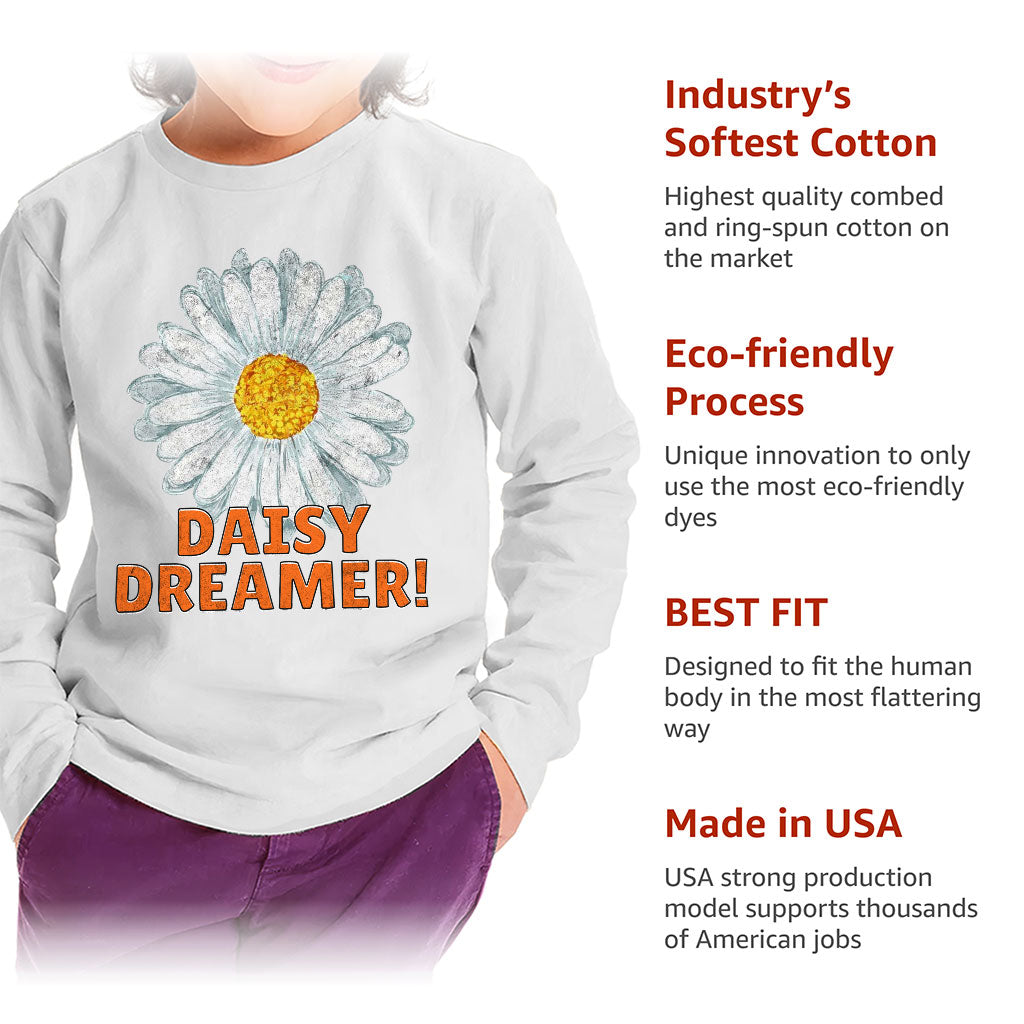 Daisy Dreamer Toddler Long Sleeve T-Shirt - Minimalistic Kids' T-Shirt - Printed Long Sleeve Tee