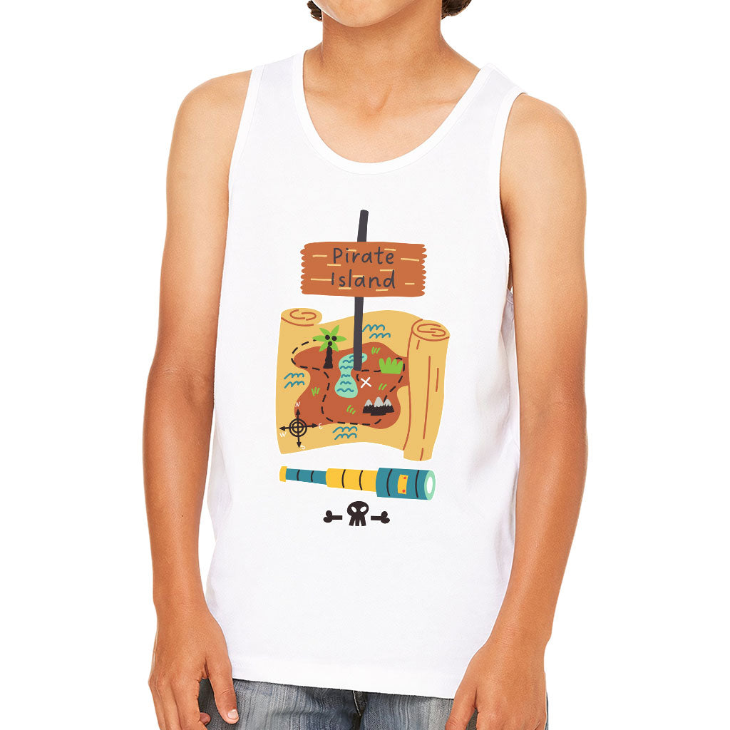 Pirate Island Kids' Jersey Tank - Map Print Sleeveless T-Shirt - Cool Kids' Tank Top