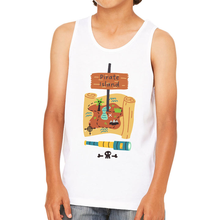 Pirate Island Kids' Jersey Tank - Map Print Sleeveless T-Shirt - Cool Kids' Tank Top
