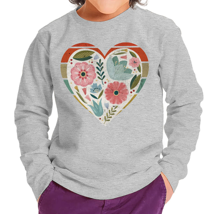 Flower Heart Toddler Long Sleeve T-Shirt - Colorful Kids' T-Shirt - Printed Long Sleeve Tee