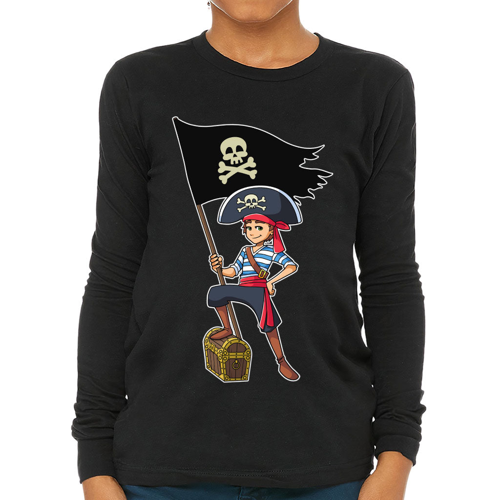 Cool Pirate Kids' Long Sleeve T-Shirt - Sea Themed T-Shirt - Cartoon Long Sleeve Tee