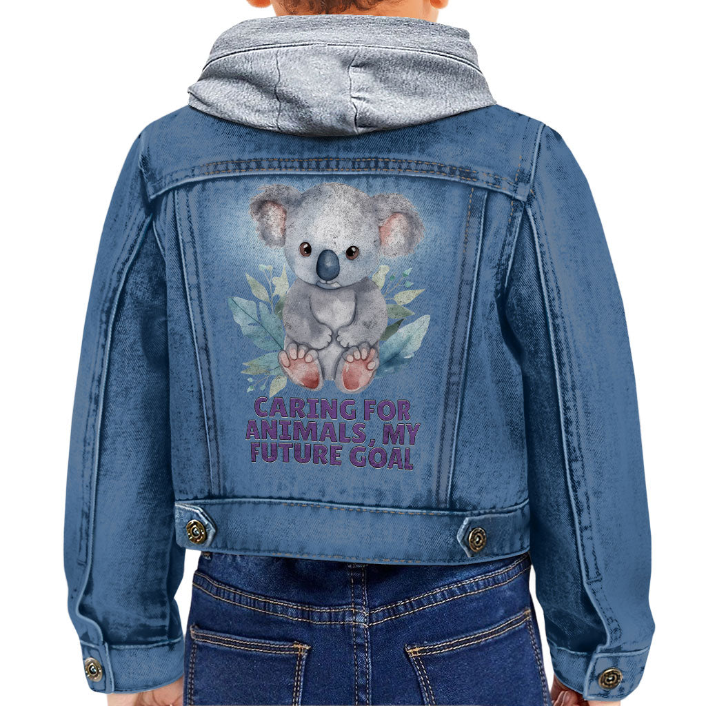 Caring for Animals Toddler Hooded Denim Jacket - Coala Jean Jacket - Cute Denim Jacket for Kids