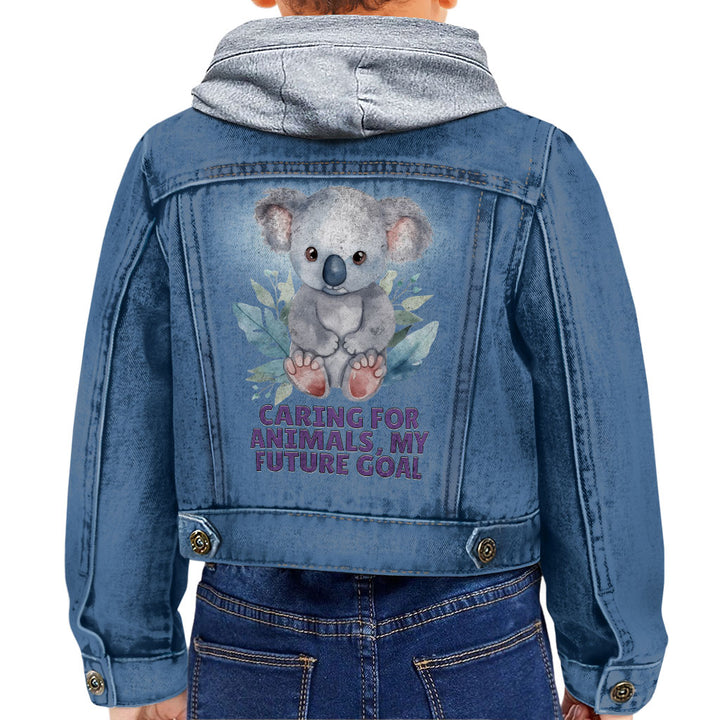 Caring for Animals Toddler Hooded Denim Jacket - Coala Jean Jacket - Cute Denim Jacket for Kids