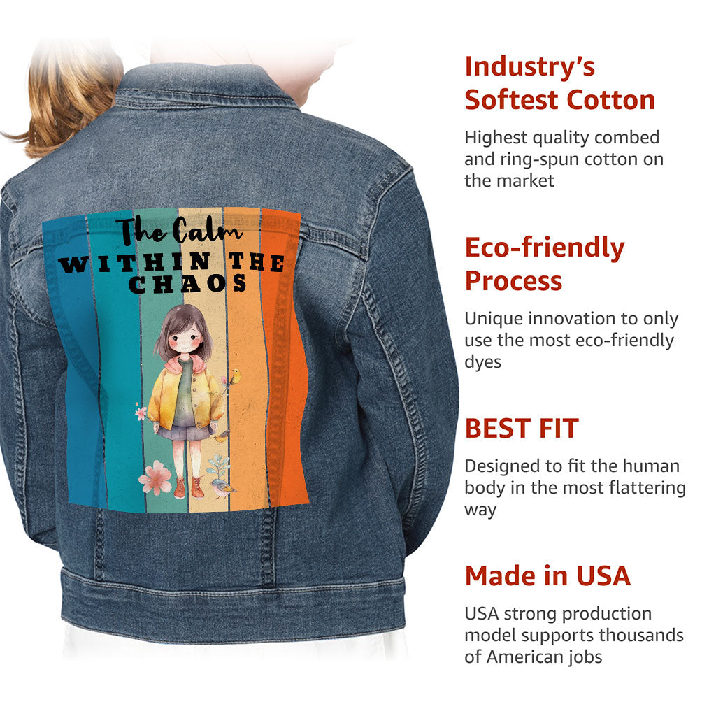 The Calm Within the Chaos Kids' Denim Jacket - Flower Girl Jean Jacket - Art Denim Jacket for Kids