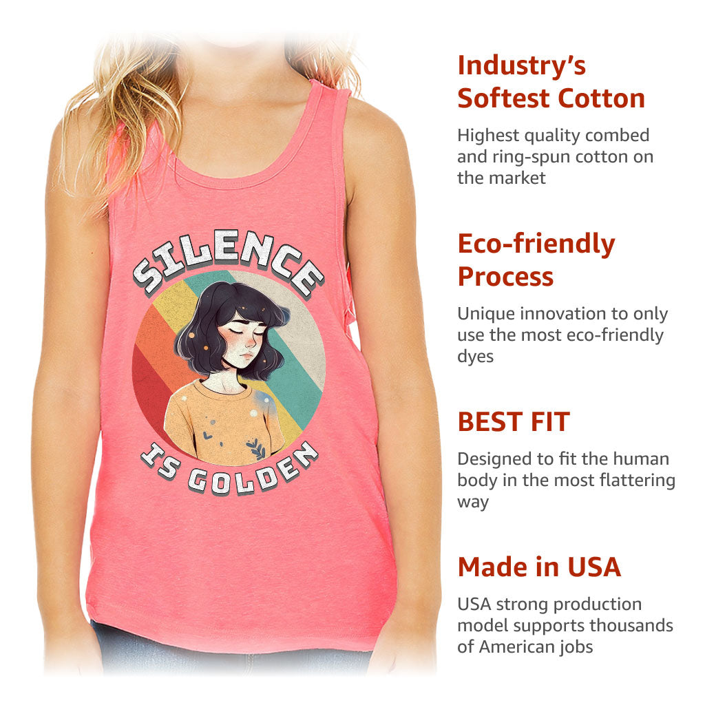 Silence Is Golden Kids' Jersey Tank - Girl Print Sleeveless T-Shirt - Colorful Kids' Tank Top
