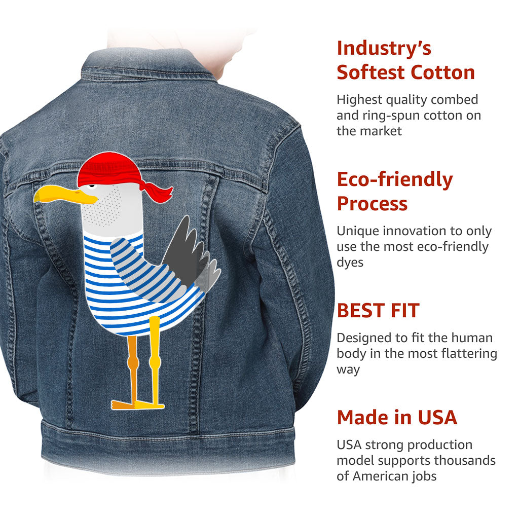 Bird Pirate Kids' Denim Jacket - Cool Jean Jacket - Printed Denim Jacket for Kids