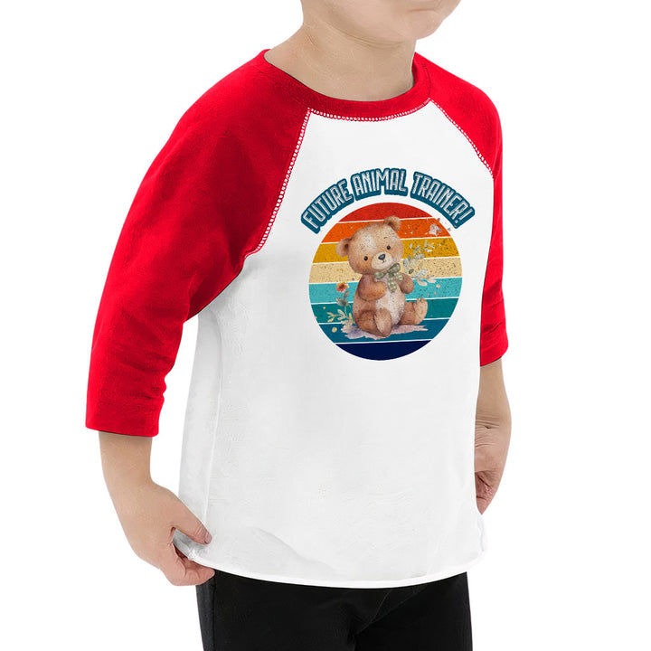 Future Animal Trainer Toddler Baseball T-Shirt - Teddy Bear 3/4 Sleeve T-Shirt - Printed Kids' Baseball Tee