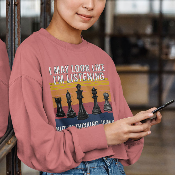 Chess Cropped Long Sleeve T-Shirt - Bright Women's T-Shirt - Colorful Long Sleeve Tee