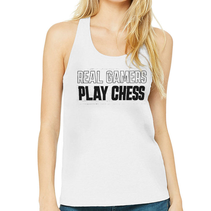 Real Gamers Women's Racerback Tank - Word Graphic Tank Top - Graphic Workout Tank